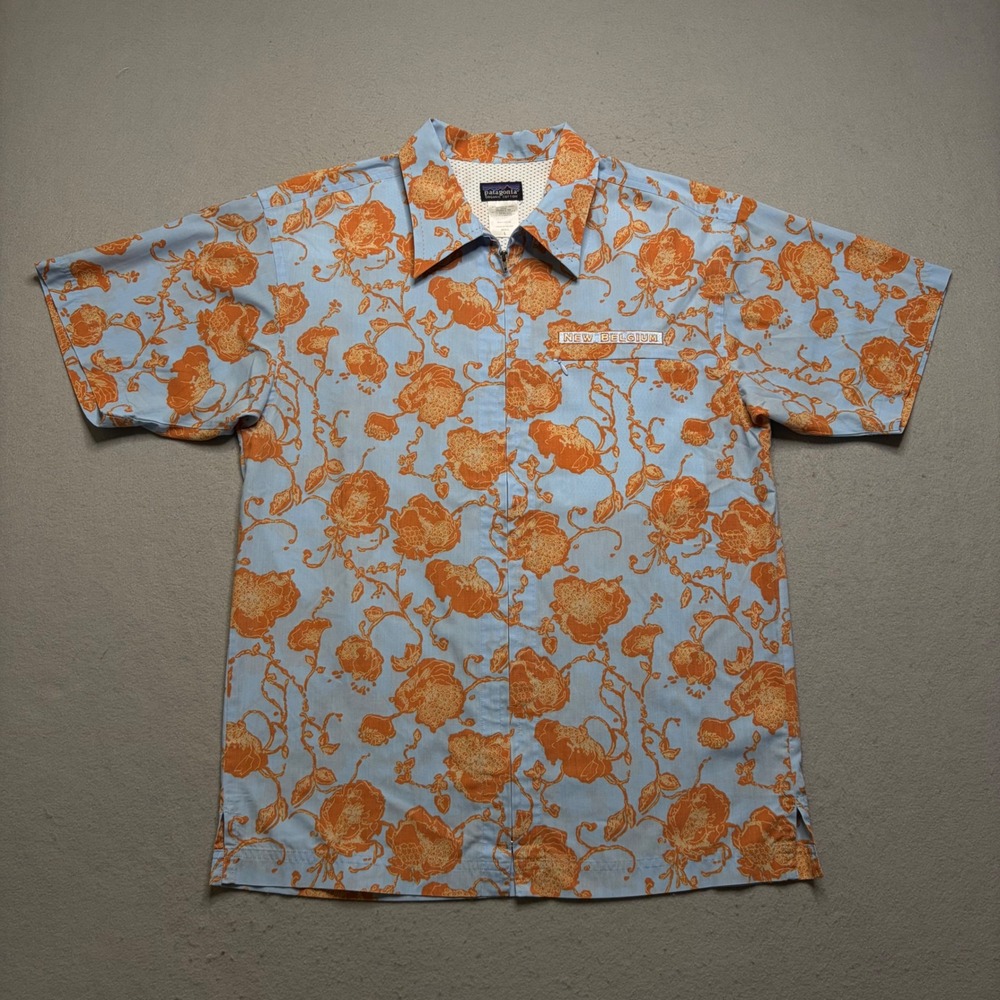 Patagonia Zip Shirt Mens L Blu Orange Floral New Belgium Bicycle Vintage 20772S7